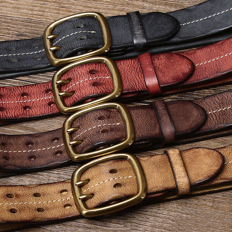 Ceinture en Cuir véritable pour Hommes, en Cuir de Vache à Boucle ardillon en cuivre, Vintage. Livraison Gratuite