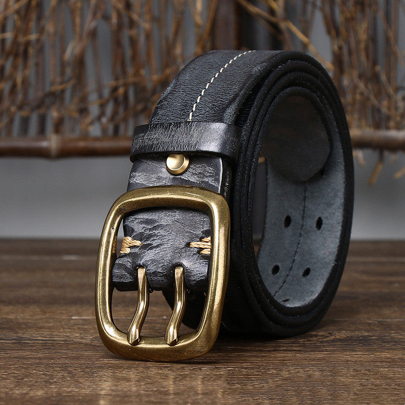 Ceinture en Cuir véritable pour Hommes, en Cuir de Vache à Boucle ardillon en cuivre, Vintage. Livraison Gratuite