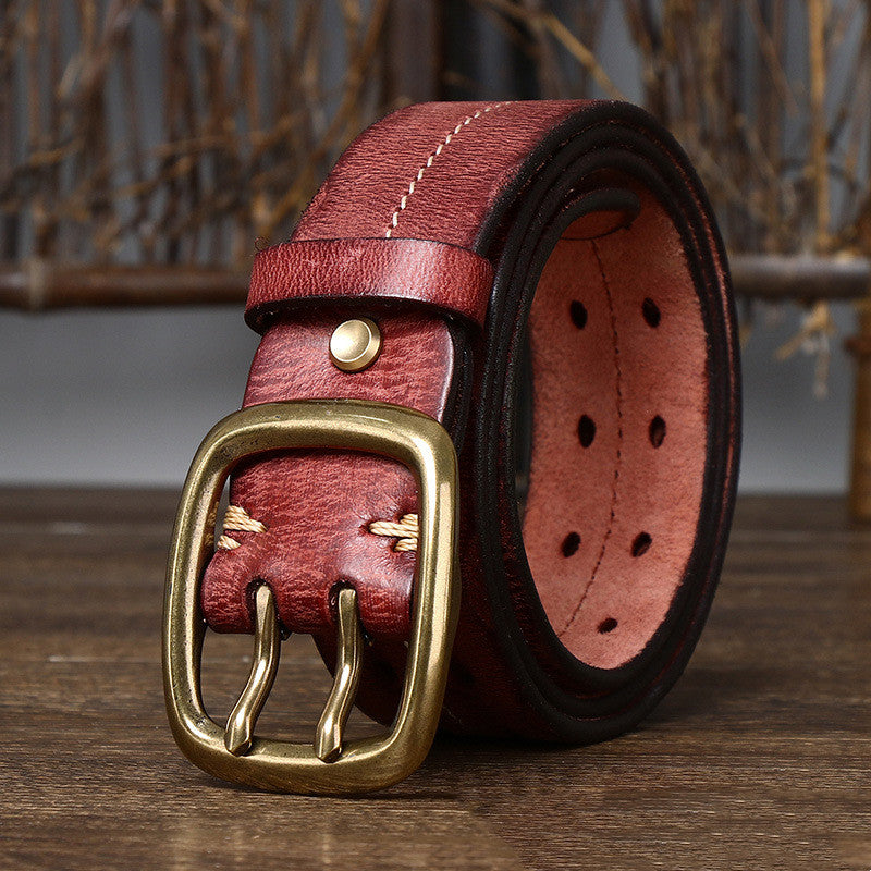 Ceinture en Cuir véritable pour Hommes, en Cuir de Vache à Boucle ardillon en cuivre, Vintage. Livraison Gratuite