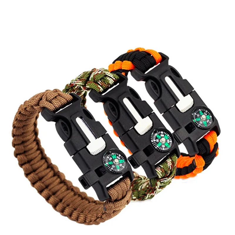 Bracelet de survie d'urgence 4 en 1 pour homme, sifflet, boussole, paracorde, sans pierreries