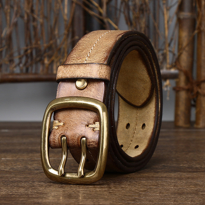 Ceinture en Cuir véritable pour Hommes, en Cuir de Vache à Boucle ardillon en cuivre, Vintage. Livraison Gratuite